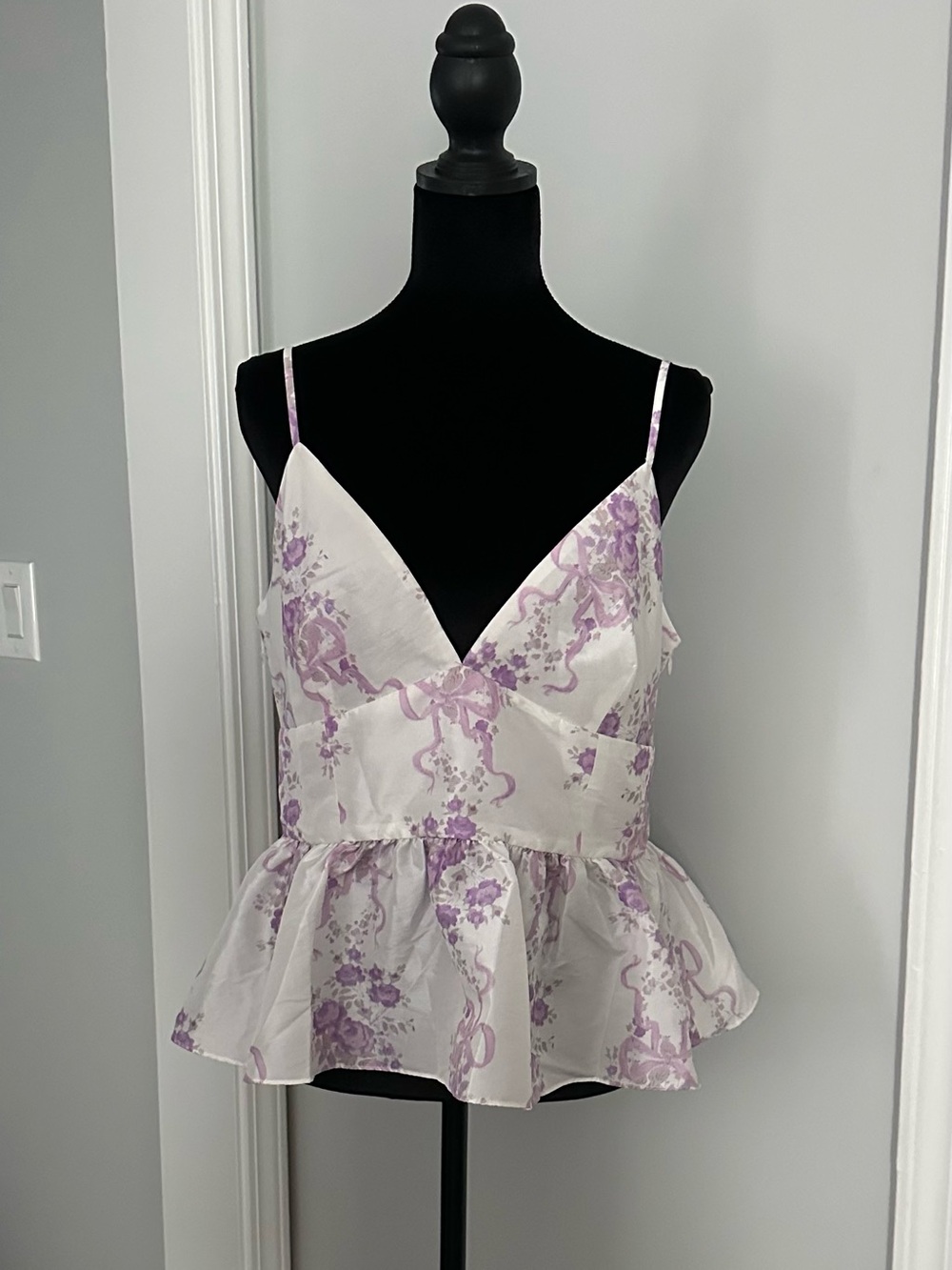 LoveShackFancy White Tank with Lavender Floral Print